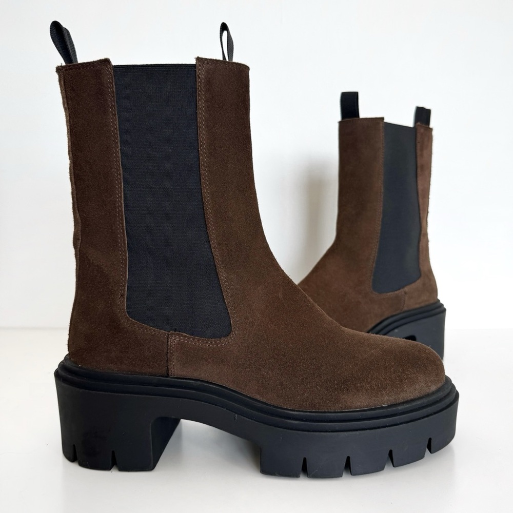 NEW Steve Madden Wisteria Platform Lug Booties Suede Chunky Chelsea